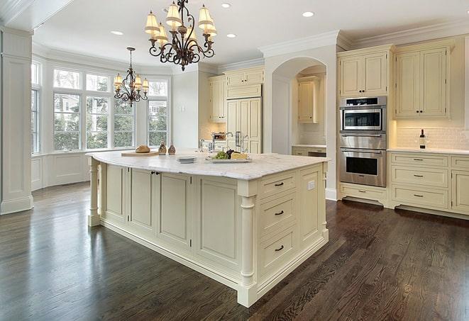 high quality wood grain laminate flooring in living room in Bloomfield, CT